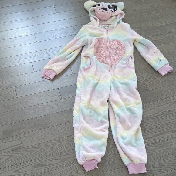 Onzie Kids Pastel Bear Footie Cozy Pajamas Lounge Wear Sz 7-8 Excellent Conditio - Picture 1 of 5
